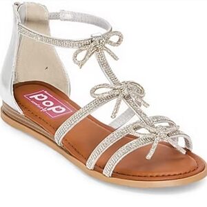 Pop Shiny Silver Bow Sandals